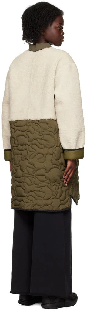 Yves Salomon Green & Off-White Paneled Shearling Long Coat 3