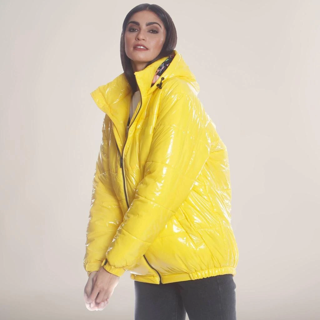 Members Only Women's Hi-Shine Chevron Quilt Puffer with Nickelodeon Mashup Print Lining Jacket 1
