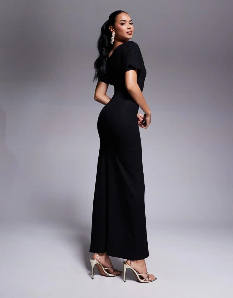 ASOS ASOS DESIGN asymmetric cap sleeve midi dress with split in black 4