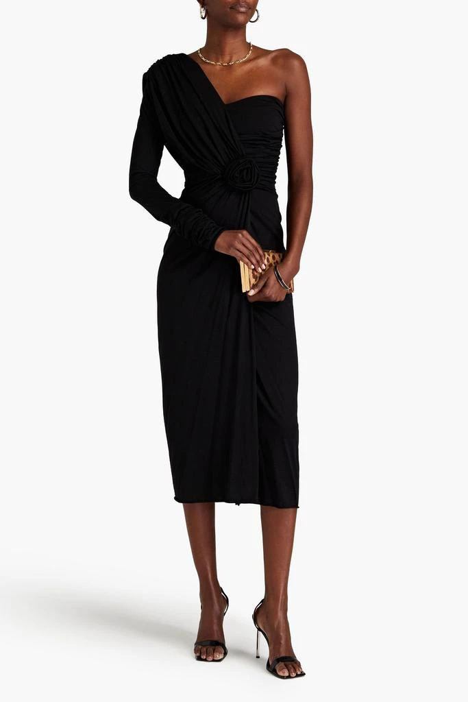 Dolce & Gabbana One-sleeve ruched wool-jersey midi dress 2