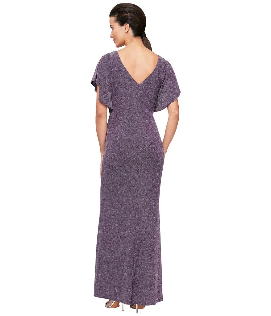 Alex Evenings Long Flutter Sleeve Dress with Ruche Waist Detail and Front Slit 2