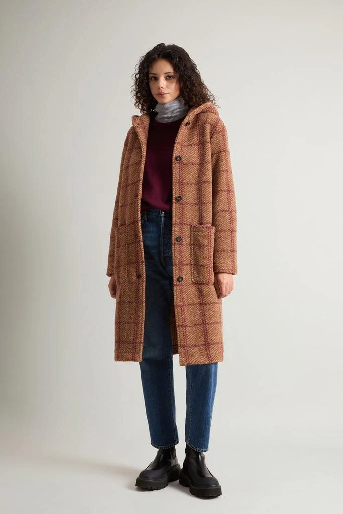 Woolrich Gentry Long Check Coat with Hood - Women - Brown 2