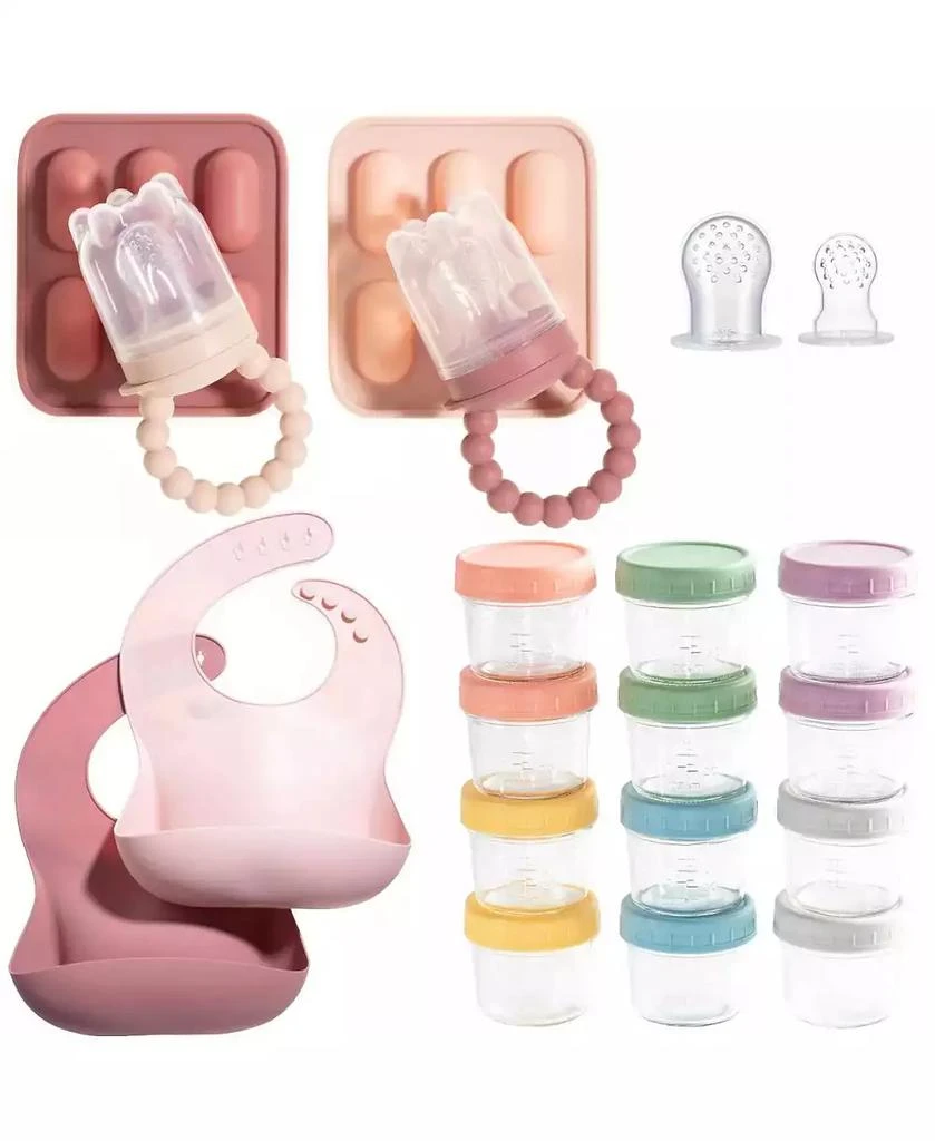 Sperric Baby Feeding Set, Silicone Baby Fruit Feeders, Baby Bibs 
12-Piece Glass Baby Food Storage Containers w/ Lids. Baby Must-Have, BPA-Free Easy to Clean