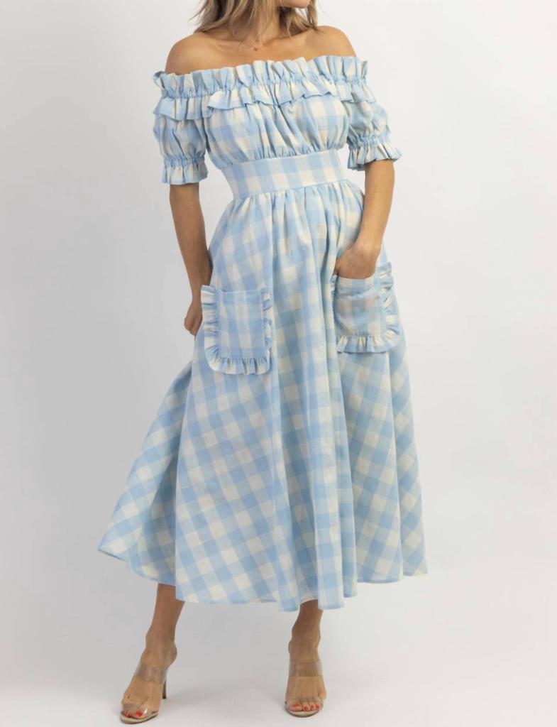 MABLE Dreamstate Gingham Maxi Dress In Blue