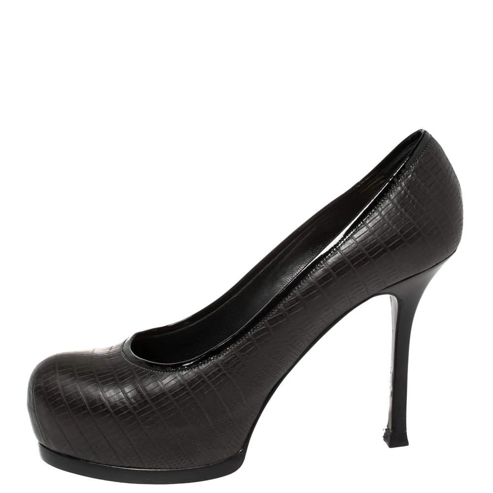 Yves Saint Laurent Saint Laurent Paris Black Lizard Embossed Leather Tribtoo Platform Pumps Size 36 2