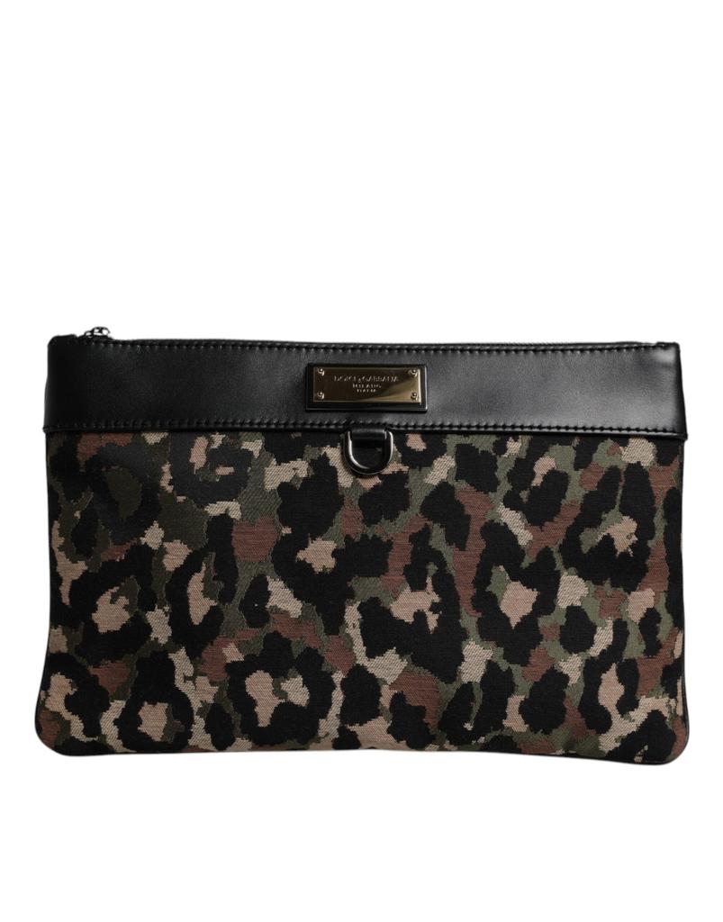 Dolce & Gabbana multi Leopard Jacquard Print Logo Plaque Pouch Men's Bag