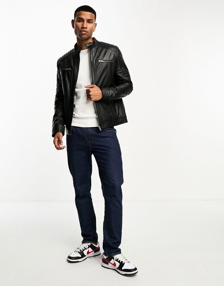 Barneys Originals real leather racing jacket with zip pockets in