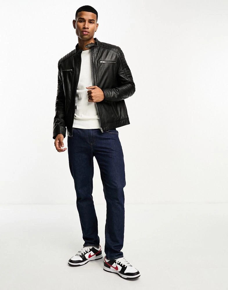 Barneys Originals Barneys Originals real leather racing jacket with zip pockets in black 1