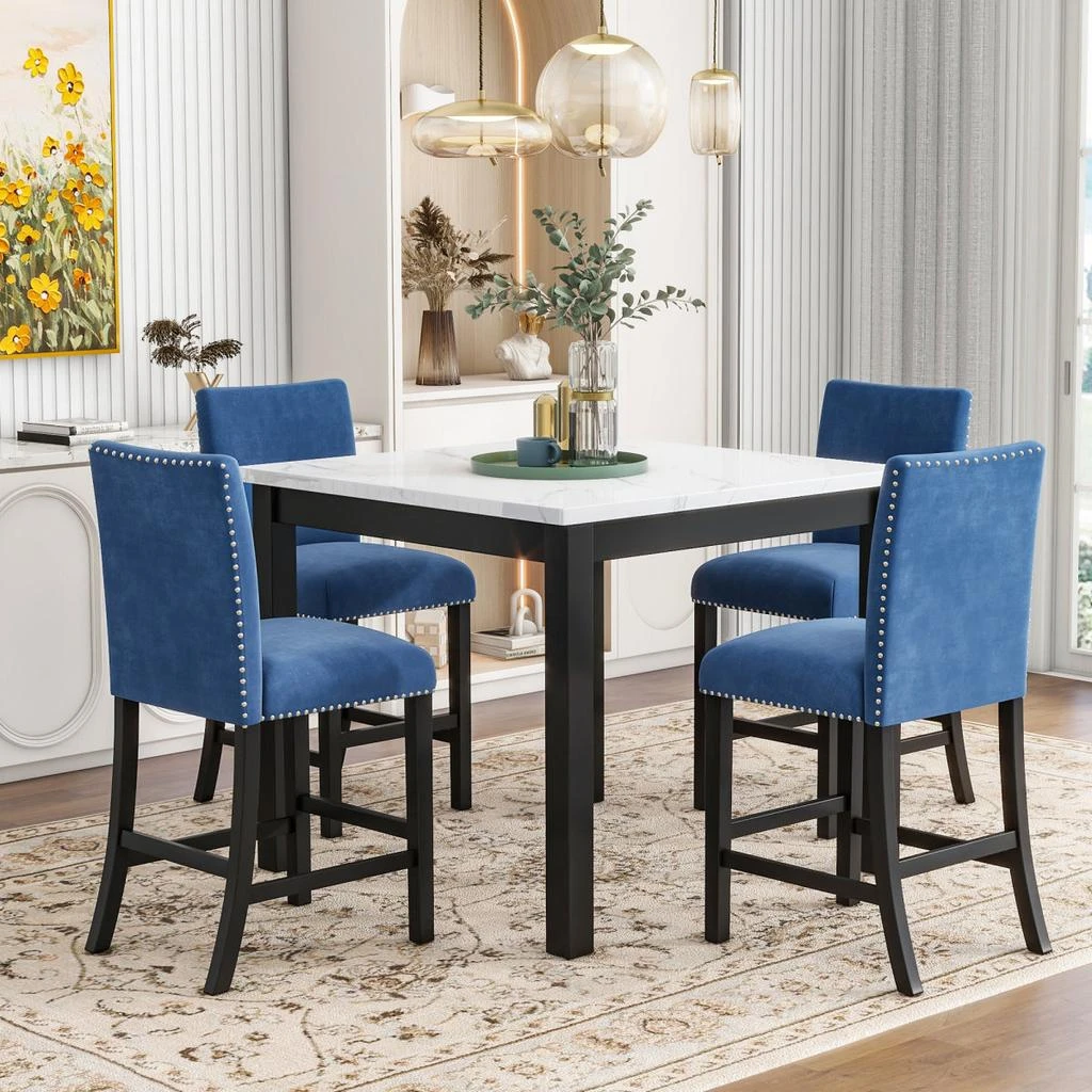 Streamdale Furniture Streamdale 5-Piece Counter Height Dining Set with Faux Marble Table
Velvet Chairs, Blue