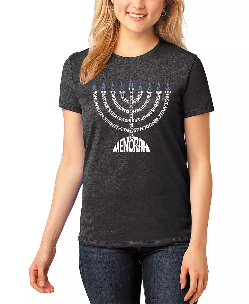 LA Pop Art Women's Menorah Premium Blend Word Art T-Shirt