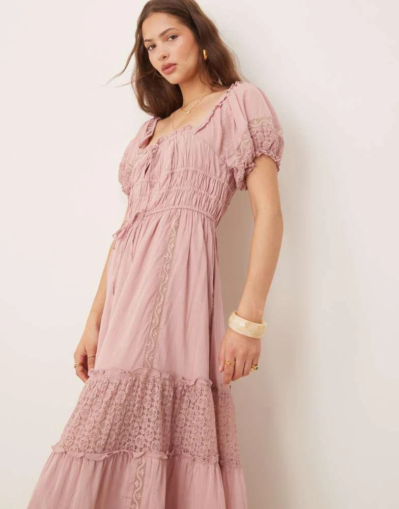 Free People Free People falling sun lace insert midi dress in pale mauve 3