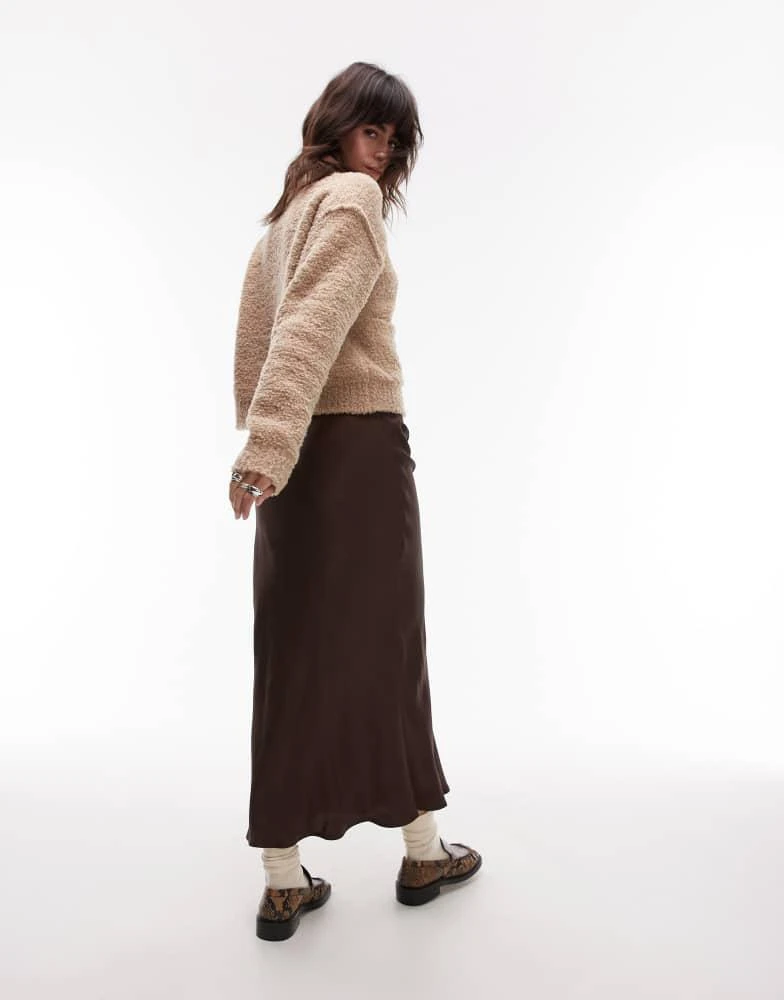 Topshop Topshop satin bias midi skirt in brown 3