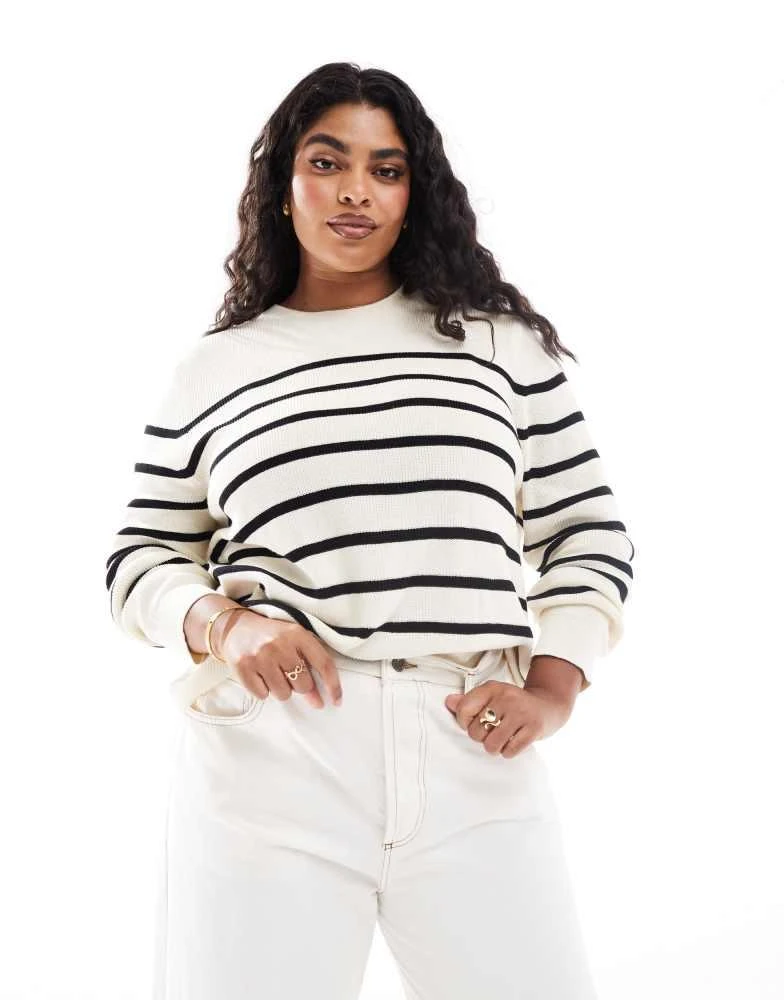 Mango Mango curve striped lightweight jumper in white 1