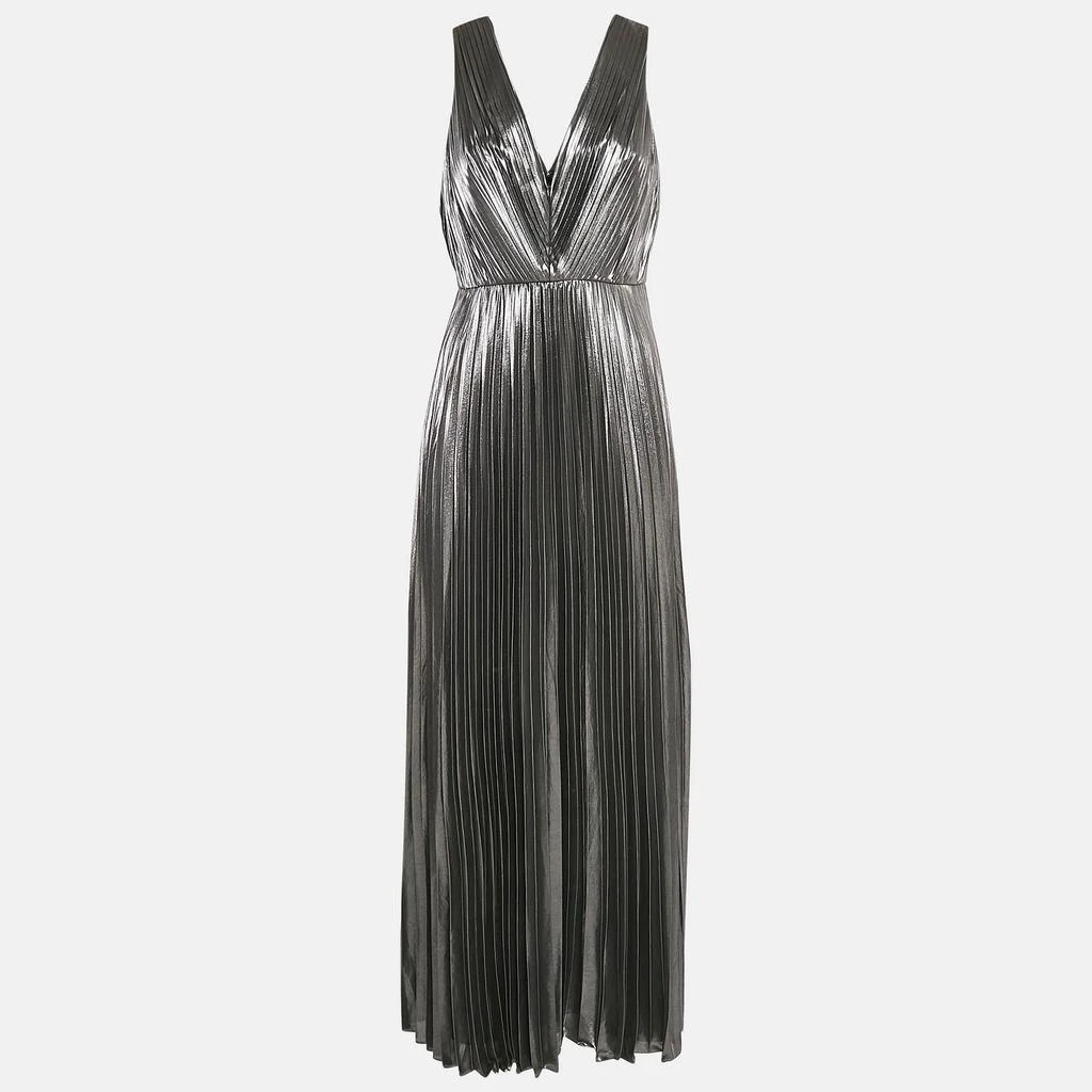 Aidan Mattox Aidan Mattox Silver Plisse Sleeveless Maxi Dress M 1