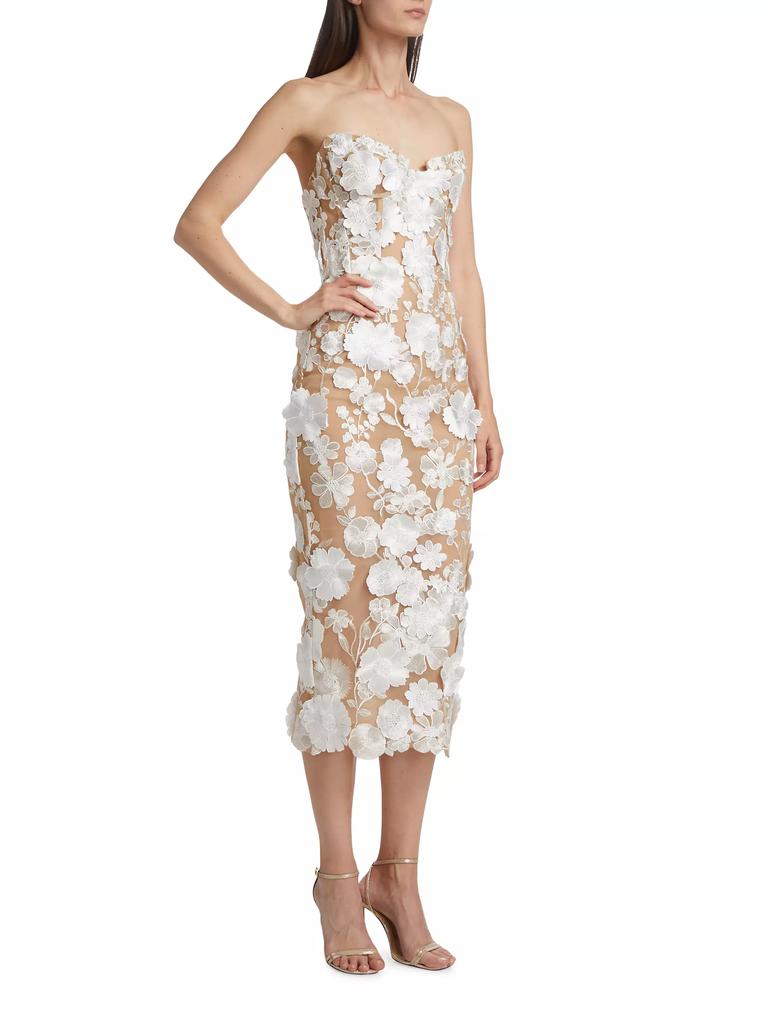 BRONX AND BANCO Jasmine 3D Floral Strapless Midi-Dress