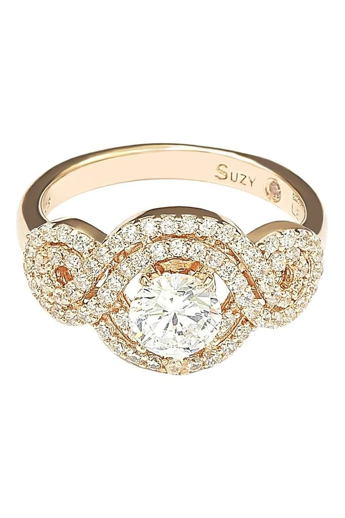 Suzy Levian Rose Plated Sterling Silver Round Cubic Zirconia Halo Engagement Ring 3