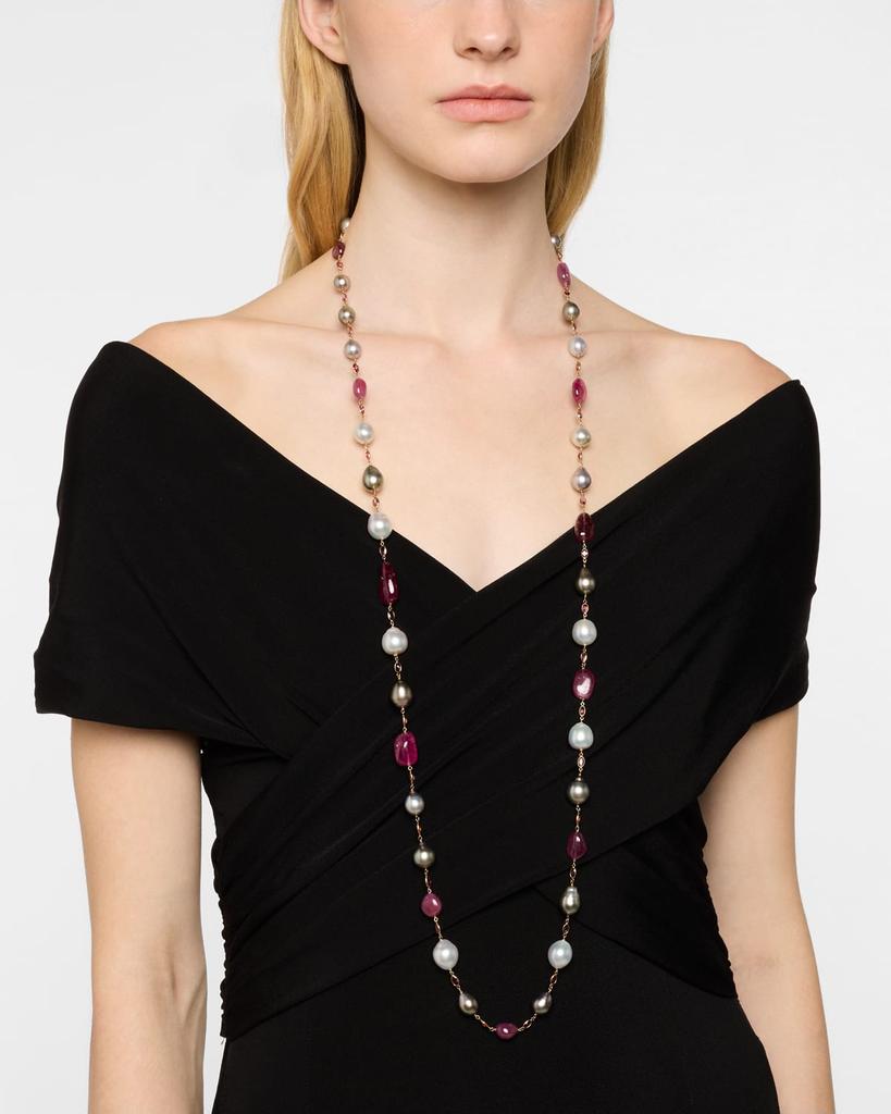 BELPEARL 18K Rose Gold South Sea and Tahitian Pearl Necklace with Pink Sapphire