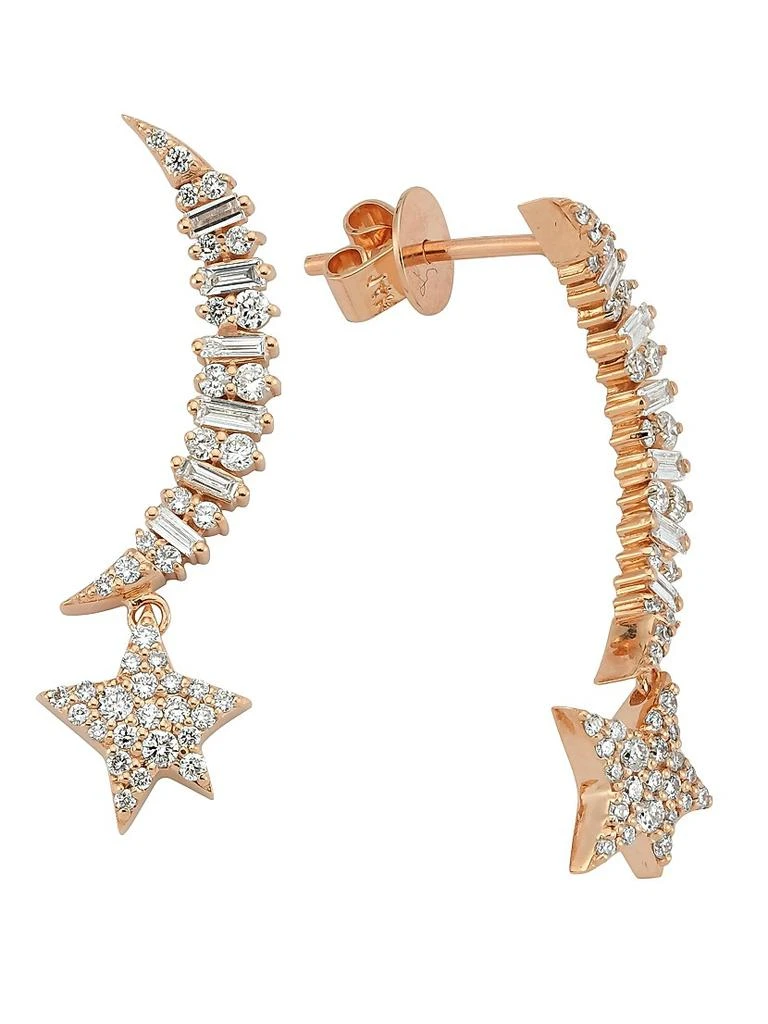 Bee Goddess Star Light Sirius 14K Rose Gold & 0.37 TCW Diamond Moon & Star Drop Earrings 1