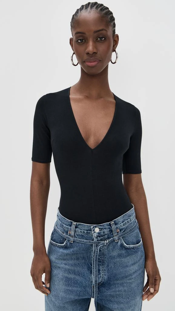 Fleur du Mal Cotton Deep V Thong Bodysuit 1