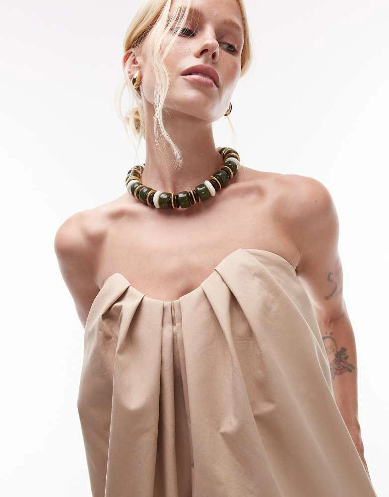 Mango Mango featuring Kaia Gerber premium cotton halterneck midi dress in stone 3
