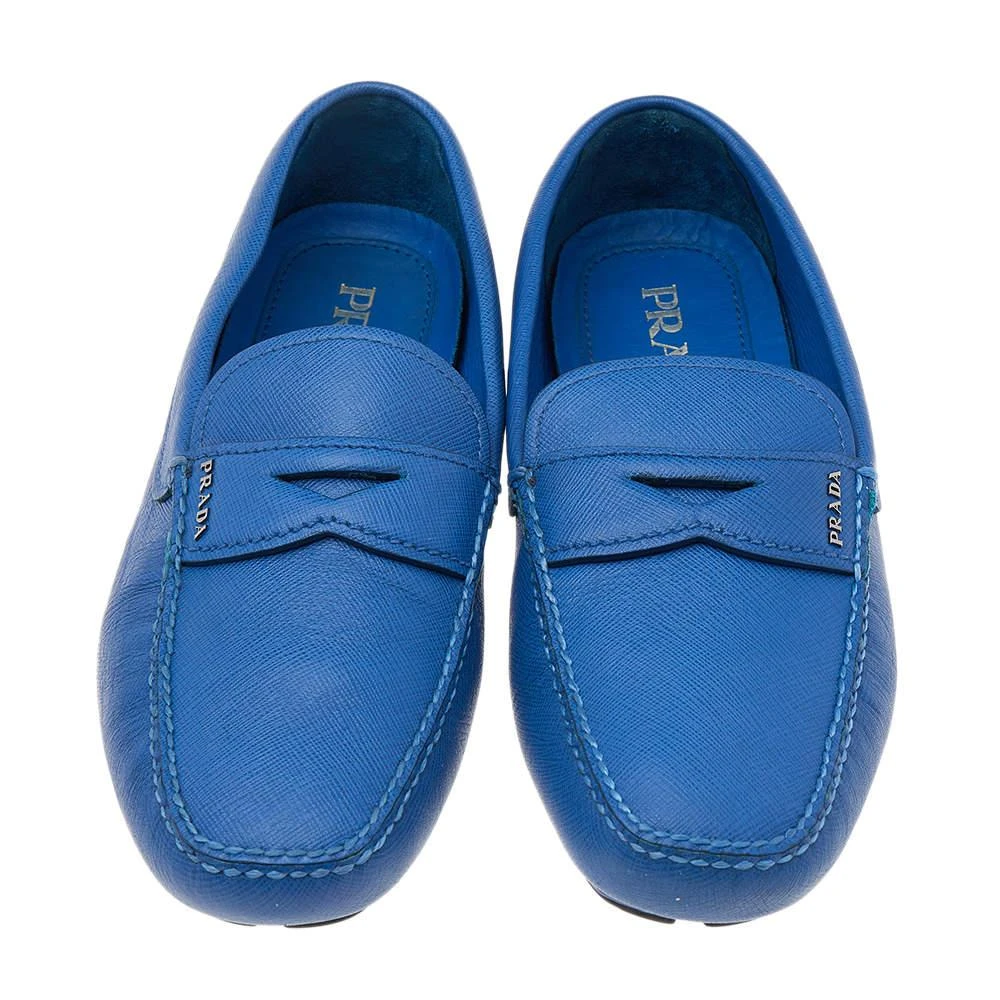 Shop Prada Blue Leather Slip On Loafers Size 41 on Sale at  display picture 2