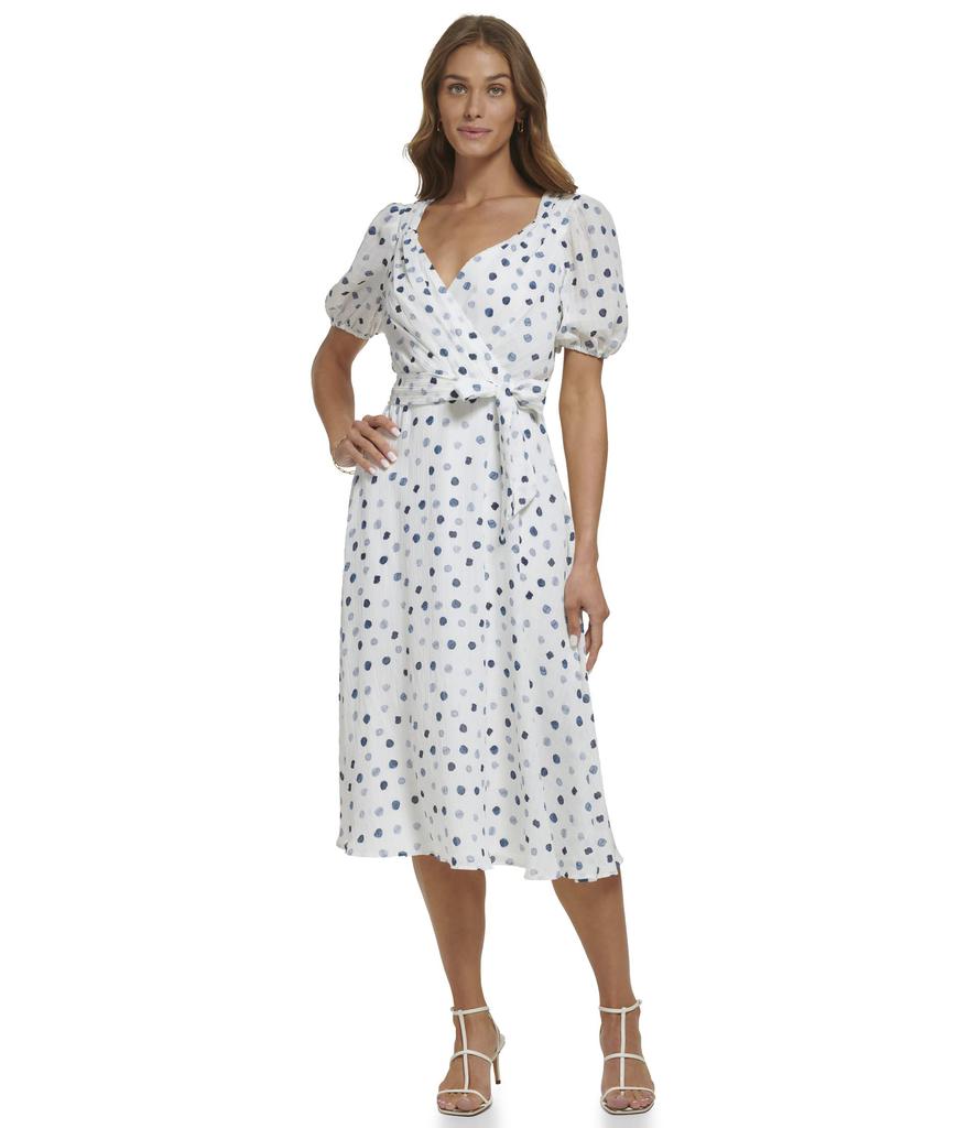 DKNY Short Sleeve Balloon Sleeve Faux Wrap Dress