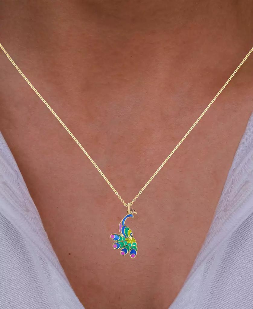 Macy's Enamel Peacock 18" Pendant Necklace in 14K Yellow Gold