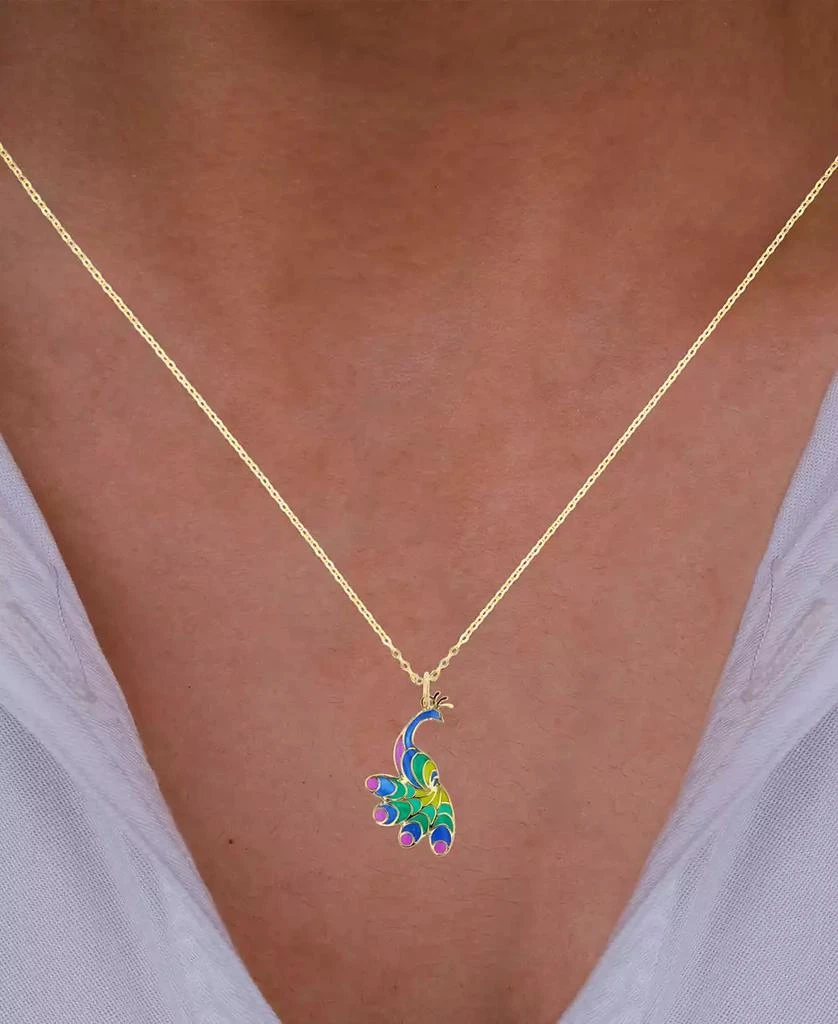 Macy's Enamel Peacock 18" Pendant Necklace in 14K Yellow Gold 2