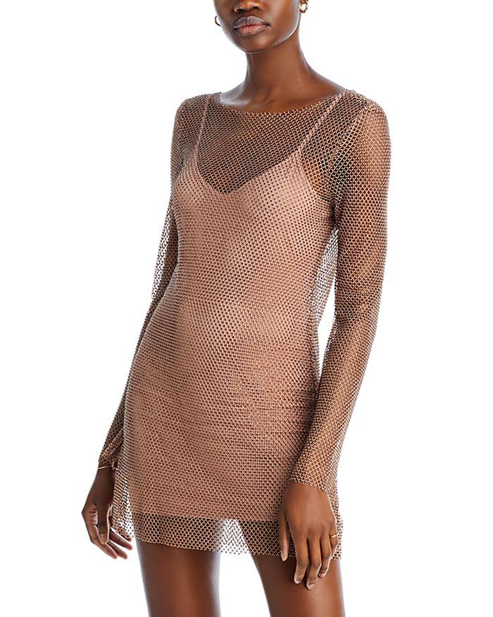 L*Space L*Dancing Queen Crystal Embellished Mesh Mini Dress Swim Cover-Up