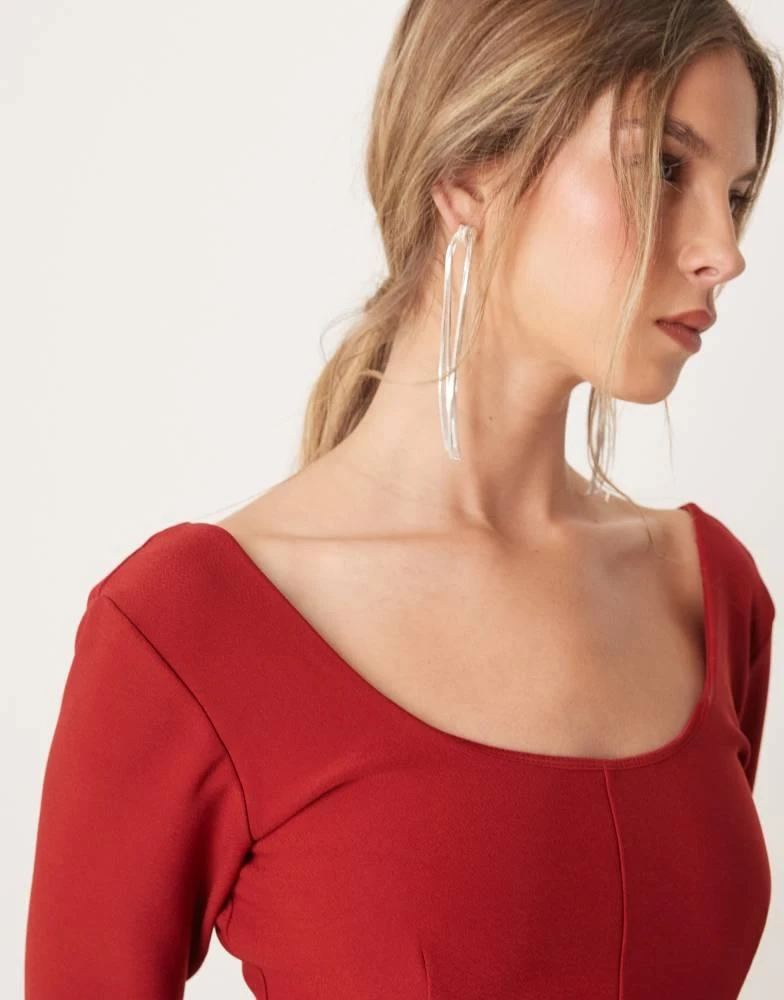 Abercrombie & Fitch Abercrombie & Fitch scoop neck mini aline dress with sheer insert in burgundy 3