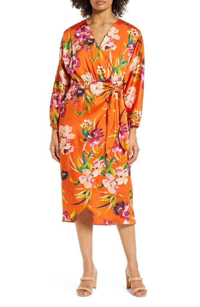 Jordan Faux Robe julia jordan Long Sleeve Faux Wrap Midi Dress - Dresses & Skirts ...