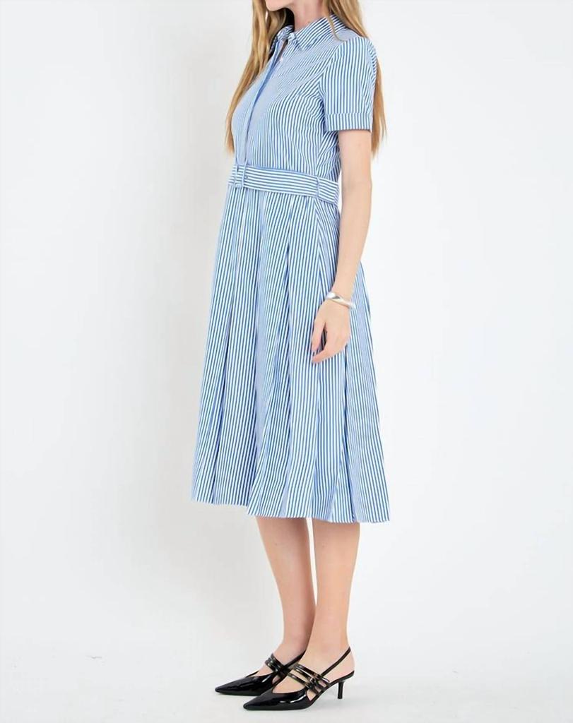 English Factory Cindy Striped Midi Dress In Blue/white