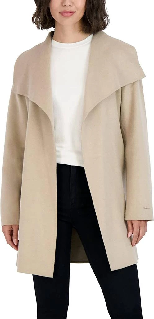 Tahari Womens Ella Jacket Wool Wrap Coat With Tie Belt In Light Beige Ivory 2