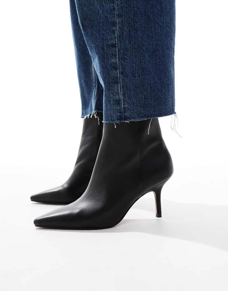 ASOS ASOS DESIGN Replay leather pointed toe mid-heel boots in black 1