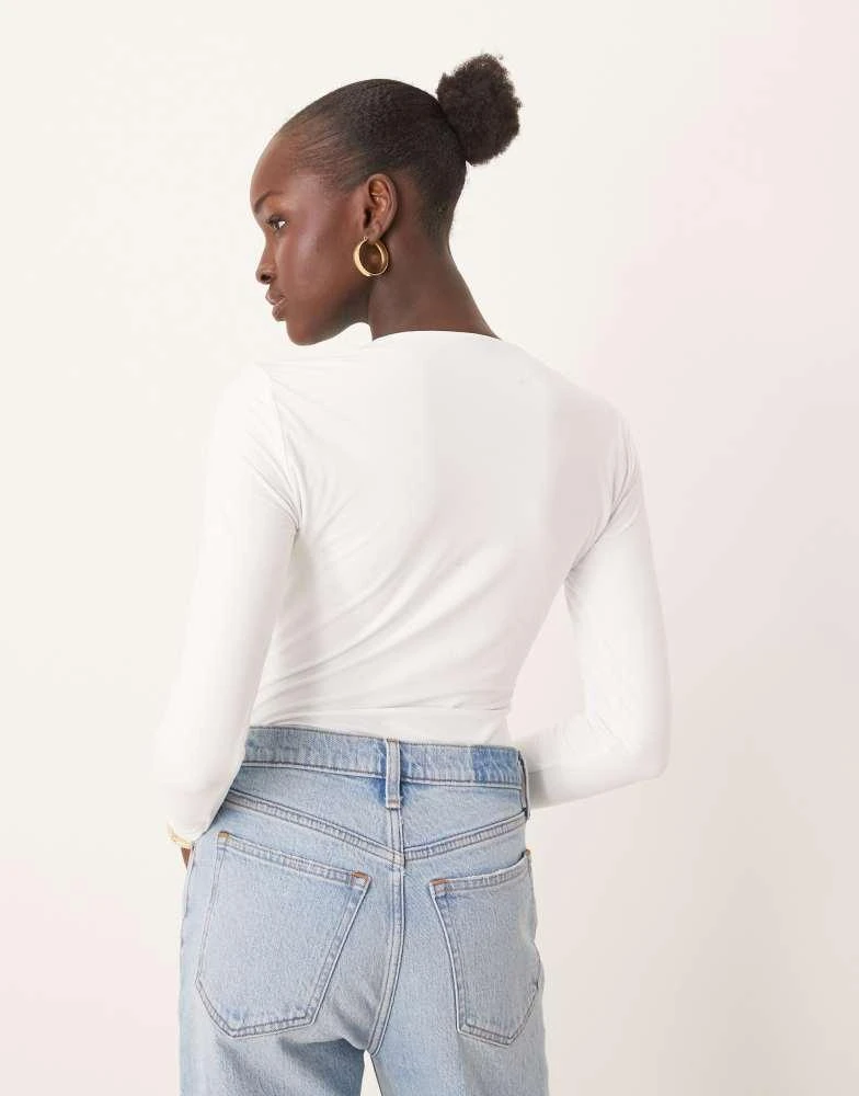 Abercrombie & Fitch Abercrombie & Fitch long sleeve soft matte bodysuit in white 3