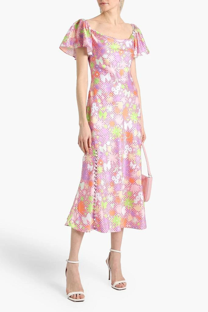OLIVIA RUBIN Button-embellished printed satin midi dress 2