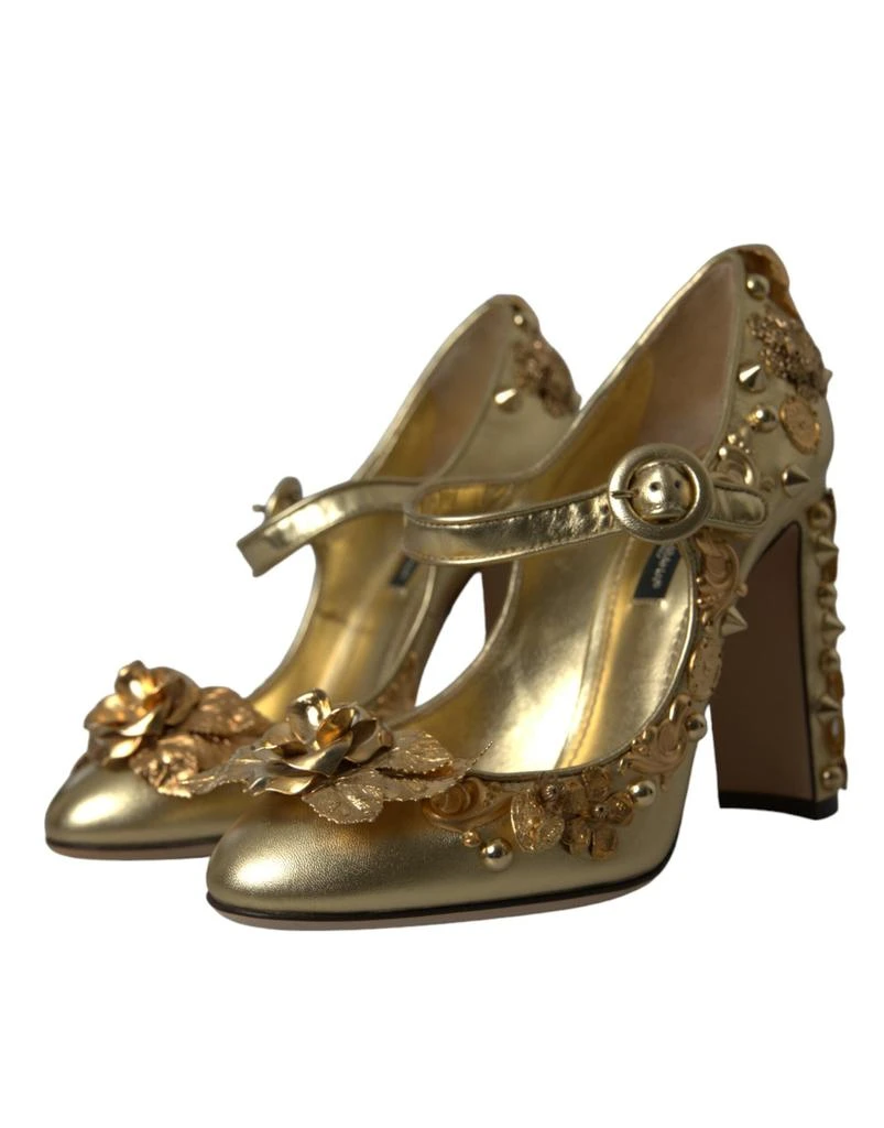 Dolce & Gabbana Dolce & Gabbana Gold Leather Crystal Mary Janes Pumps Shoes 3