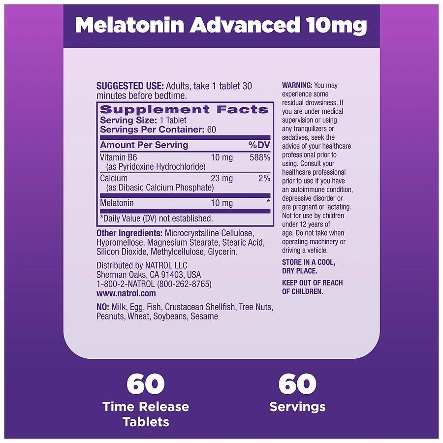 Natrol Advanced Sleep Melatonin 10 mg Dietary Supplement Tablets 6