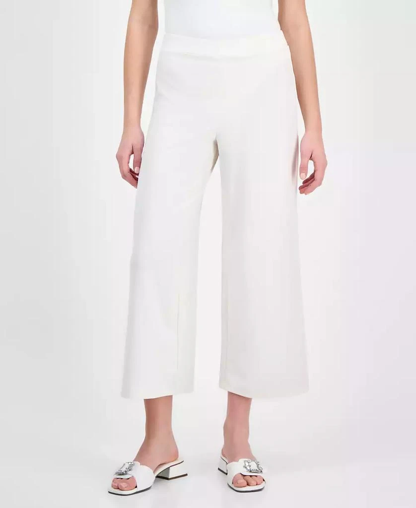 Anne Klein Women's Textured Knit Crepe Pull-On Cropped Palazzo Pants 2