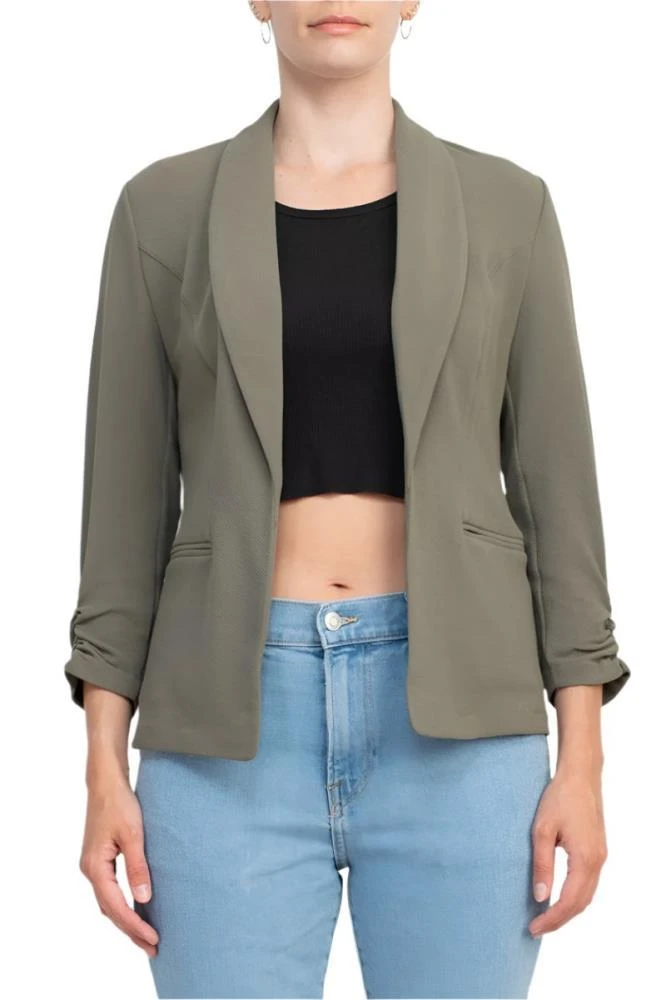 TRUEDAMES Shawl Collar 3/4 Ruched Sleeve Knit Crepe With Belt Pockets 6