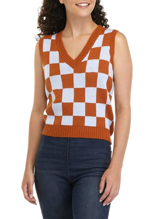 Belle Du Jour Juniors' Sleeveless Plaid Sweater Vest  1
