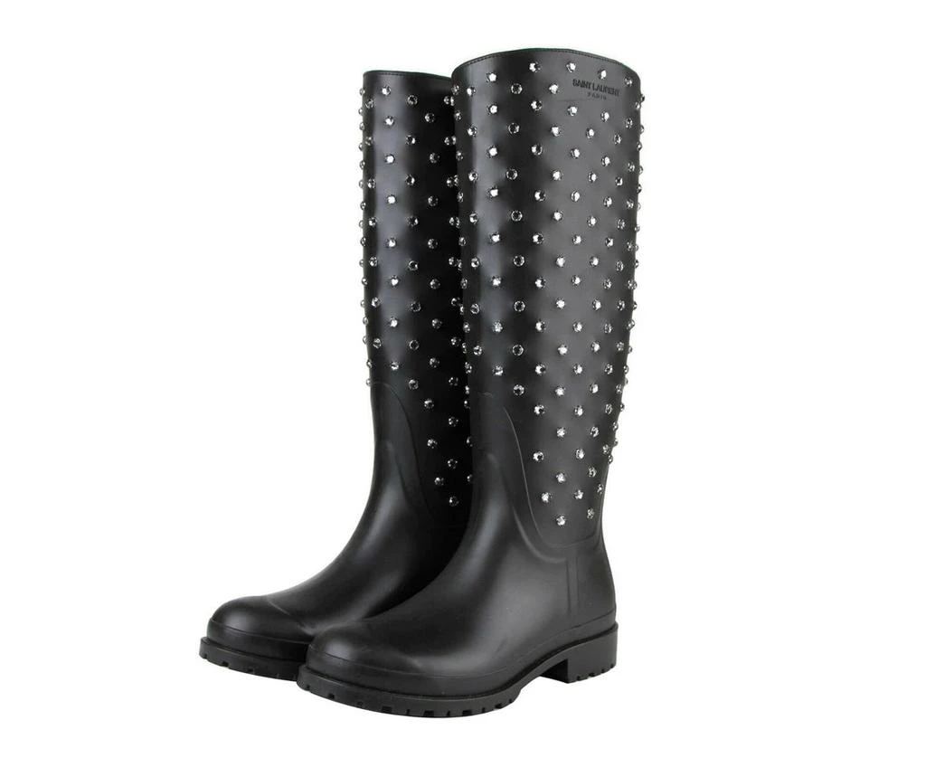 Yves Saint Laurent Women's  Rubber Rain Boots With Crystal Studs (35 EU / 5 US) 2