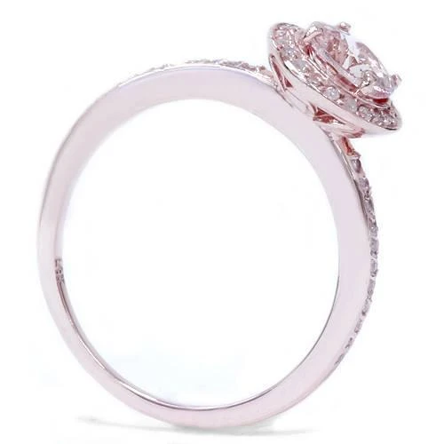 Pompeii3 7/8ct Morganite & Diamond Engagement Ring 14K Rose Gold Halo Design 2
