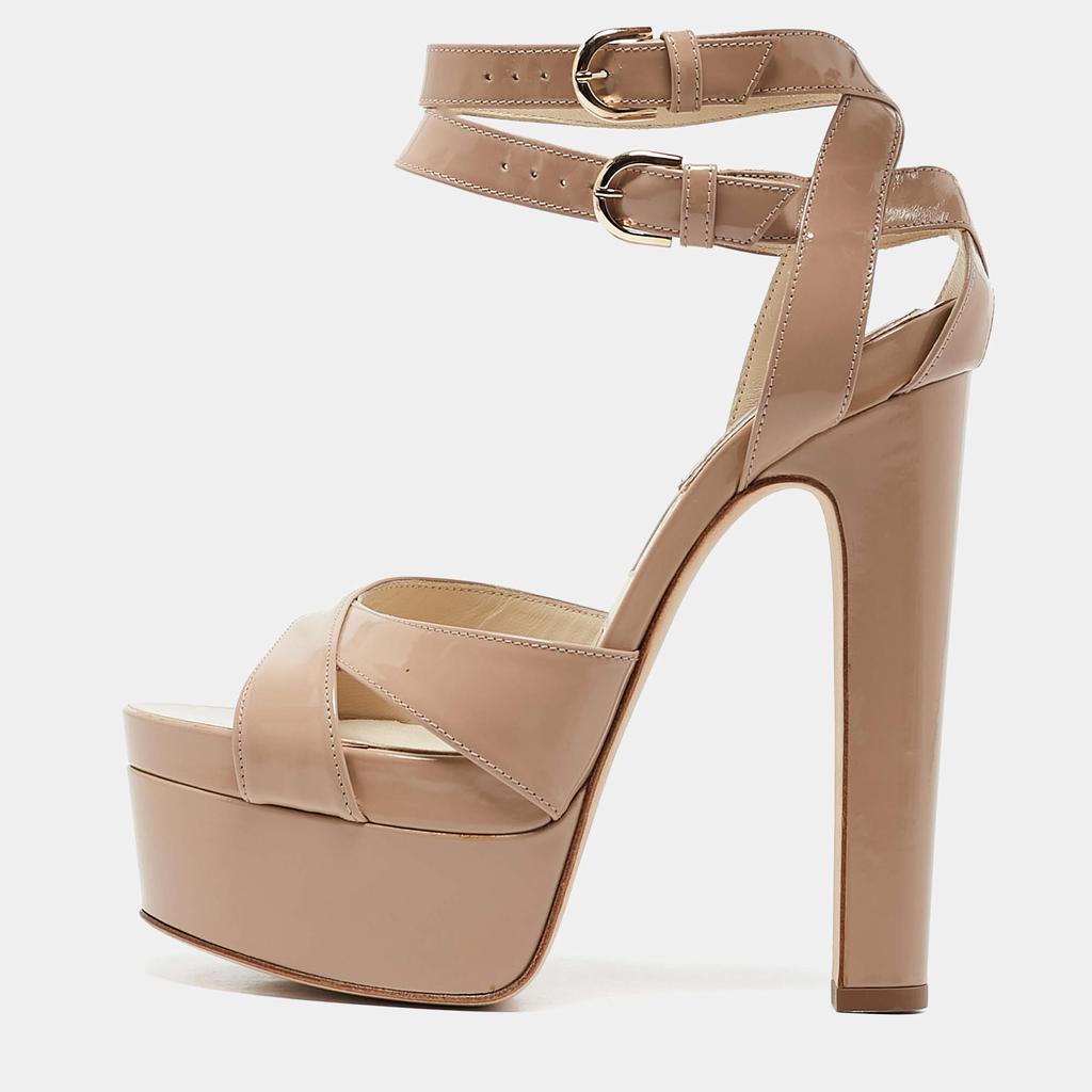 Brian Atwood Brian Atwood Beige Patent Leather Carmen Platform Sandals Size 37.5