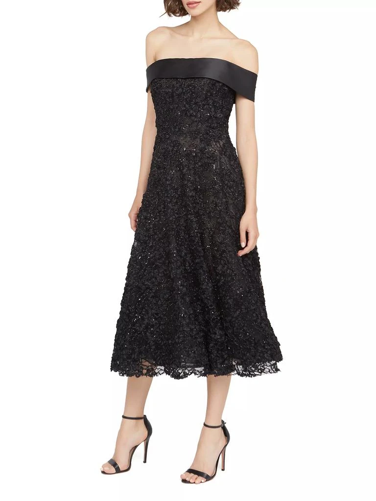 Theia Roxy Lace Off-The-Shoulder A-Line Midi-Dress 3