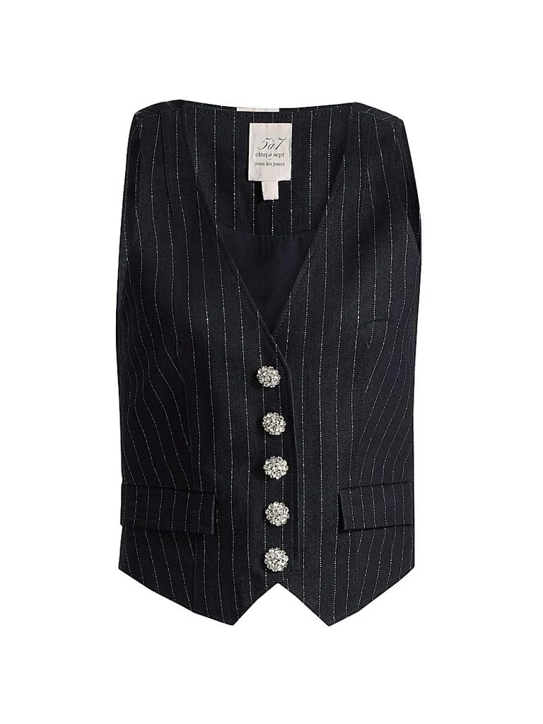 Cinq à Sept Anderson Crystal-Button Metallic Pinstripe Vest