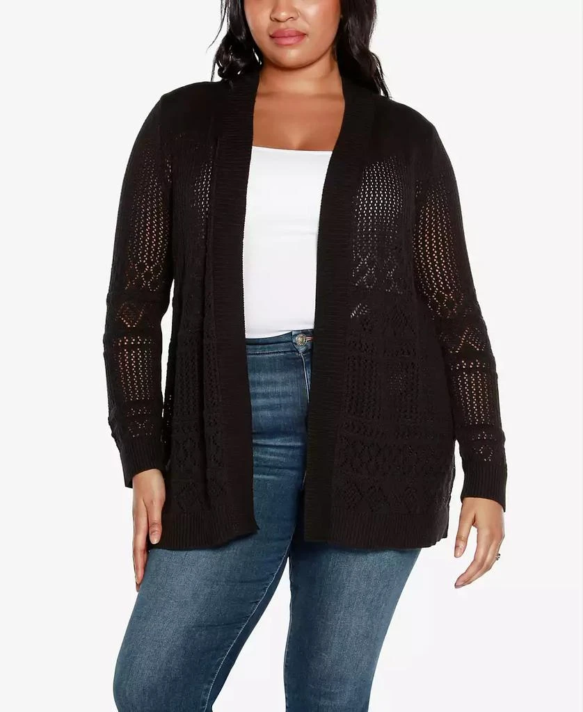 Belldini Plus Size Pointelle Open Cardigan Sweater 1