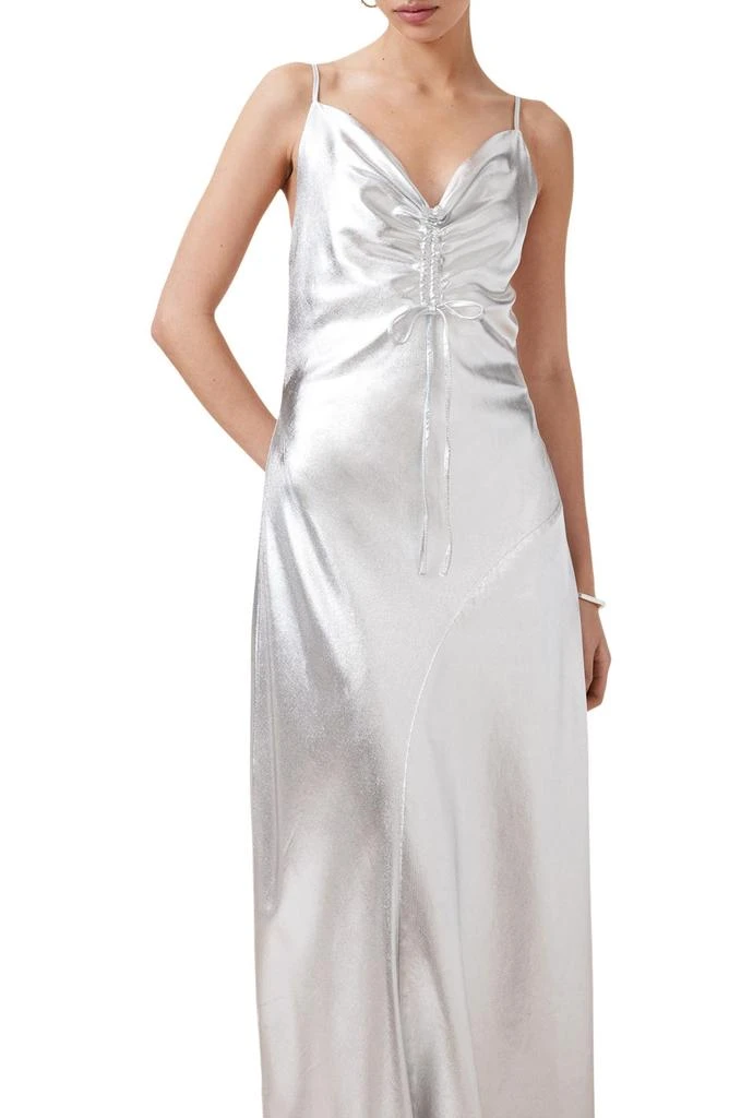 off the shoulder draped asymmetric mini dress in brown SOVERE - ISLA ASYMMETRIC SLIP DRESS