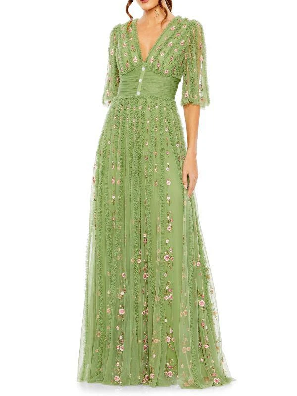 Mac Duggal Ruffle Floral A Line Gown 1