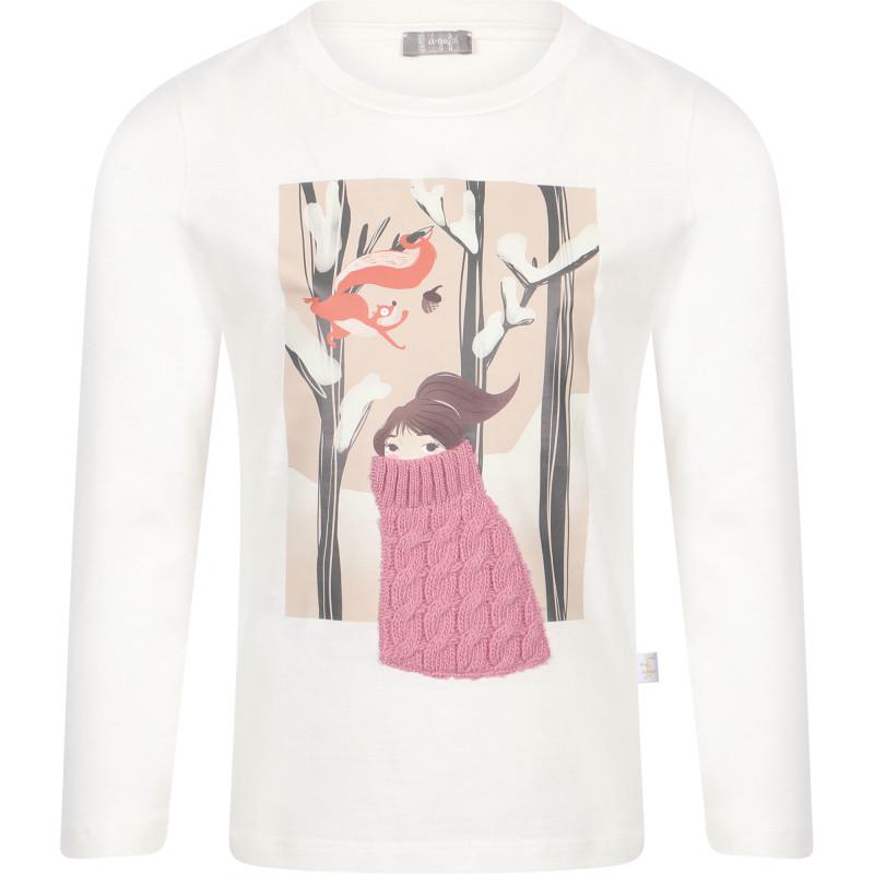 Il Gufo Winter print long sleeved t shirt and fringed skirt set in white and pink